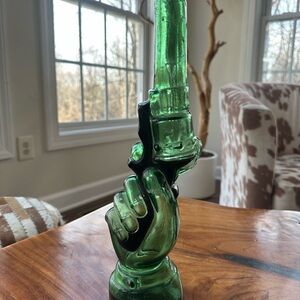 Vintage Green Glass with Black (painted?) accents.